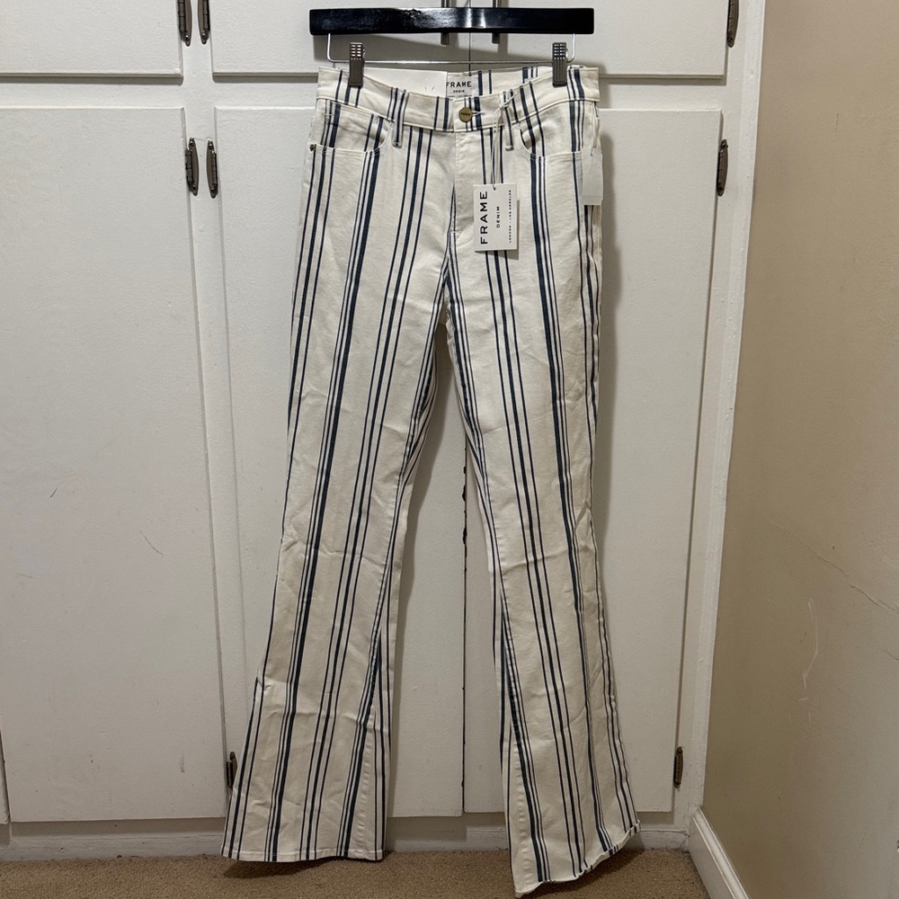 Frame Denim Women's Flare Jeans - White with Black Stripes